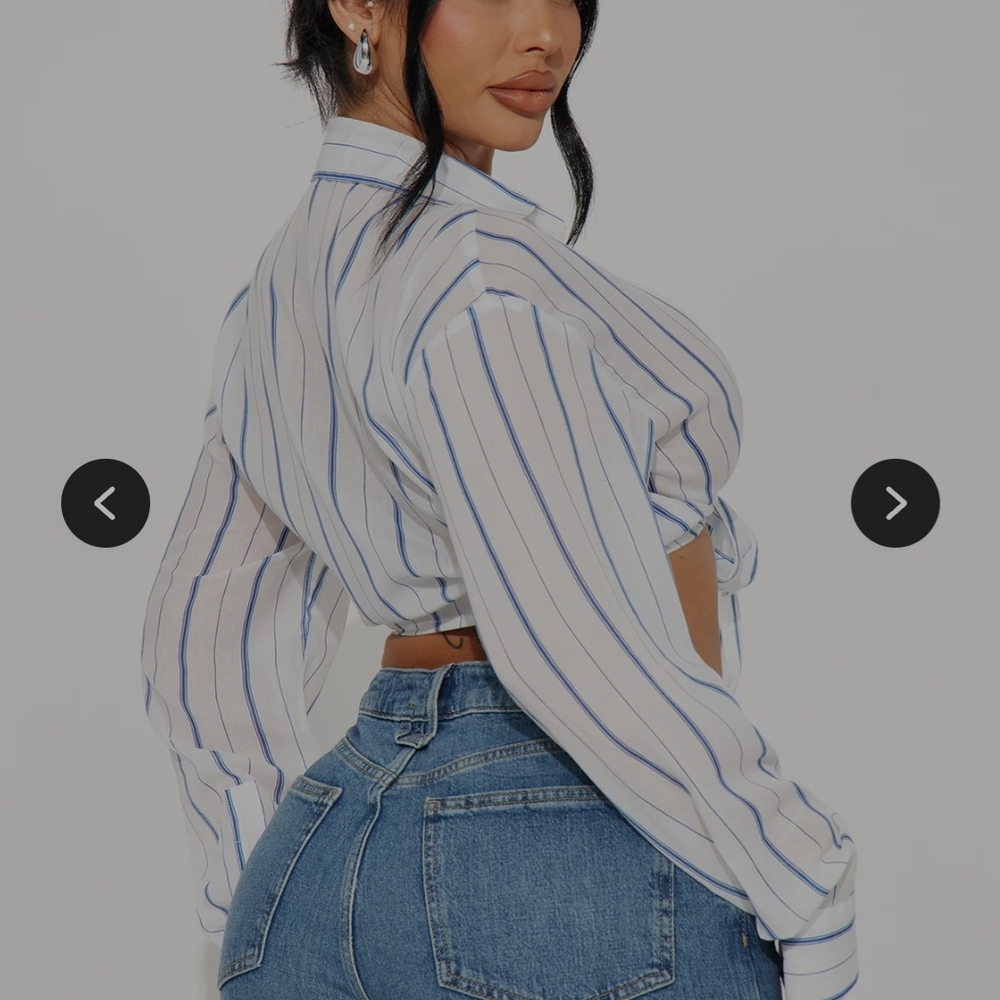 Fashion Nova Blue and White Striped Blouse Top - Picture 3 of 5